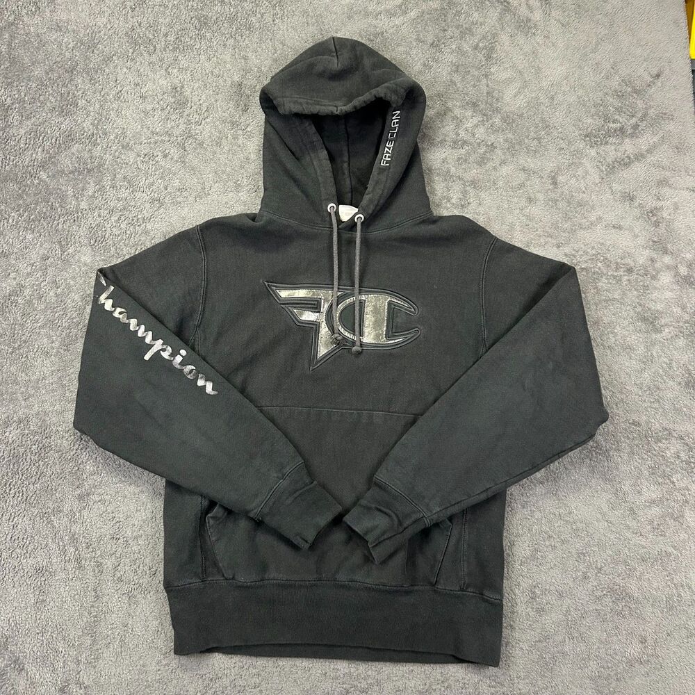 RARE FaZe Clan x Champion Black Hoodie Men’s Small Reverse Weave Esports Logo